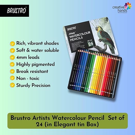 BRUSTRO Artists Watercolour Pencil |Set of 24 (in Elegant tin Box)