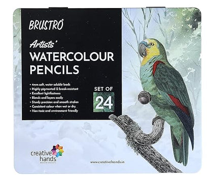 BRUSTRO Artists Watercolour Pencil |Set of 24 (in Elegant tin Box)