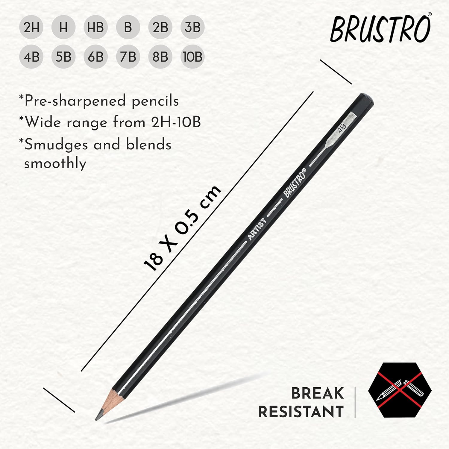 BRUSTRO Artist's Graphite Pencil set | Set of 5 (2B, 4B, 6B, 8B, 10B) |