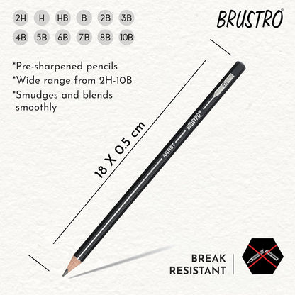 BRUSTRO Artist's Graphite Pencil set | Set of 5 (2B, 4B, 6B, 8B, 10B) |