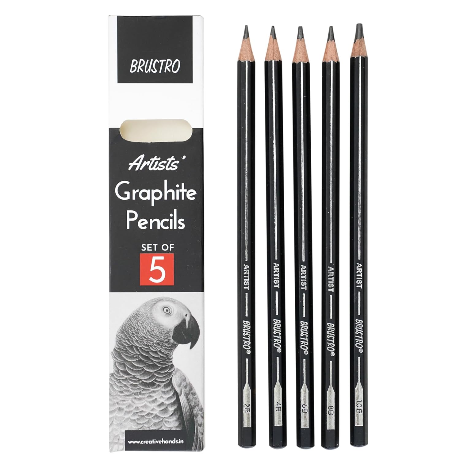 BRUSTRO Artist's Graphite Pencil set | Set of 5 (2B, 4B, 6B, 8B, 10B) |