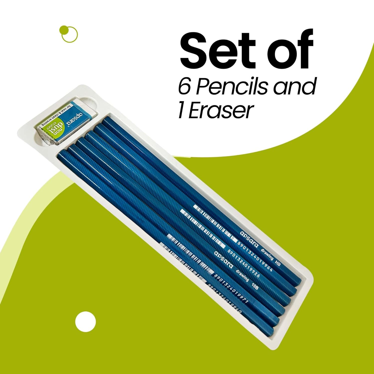 Apsara Assorted Drawing Pencils, HB, B, 2B, 2B, 4B, 6B - Pack of 6