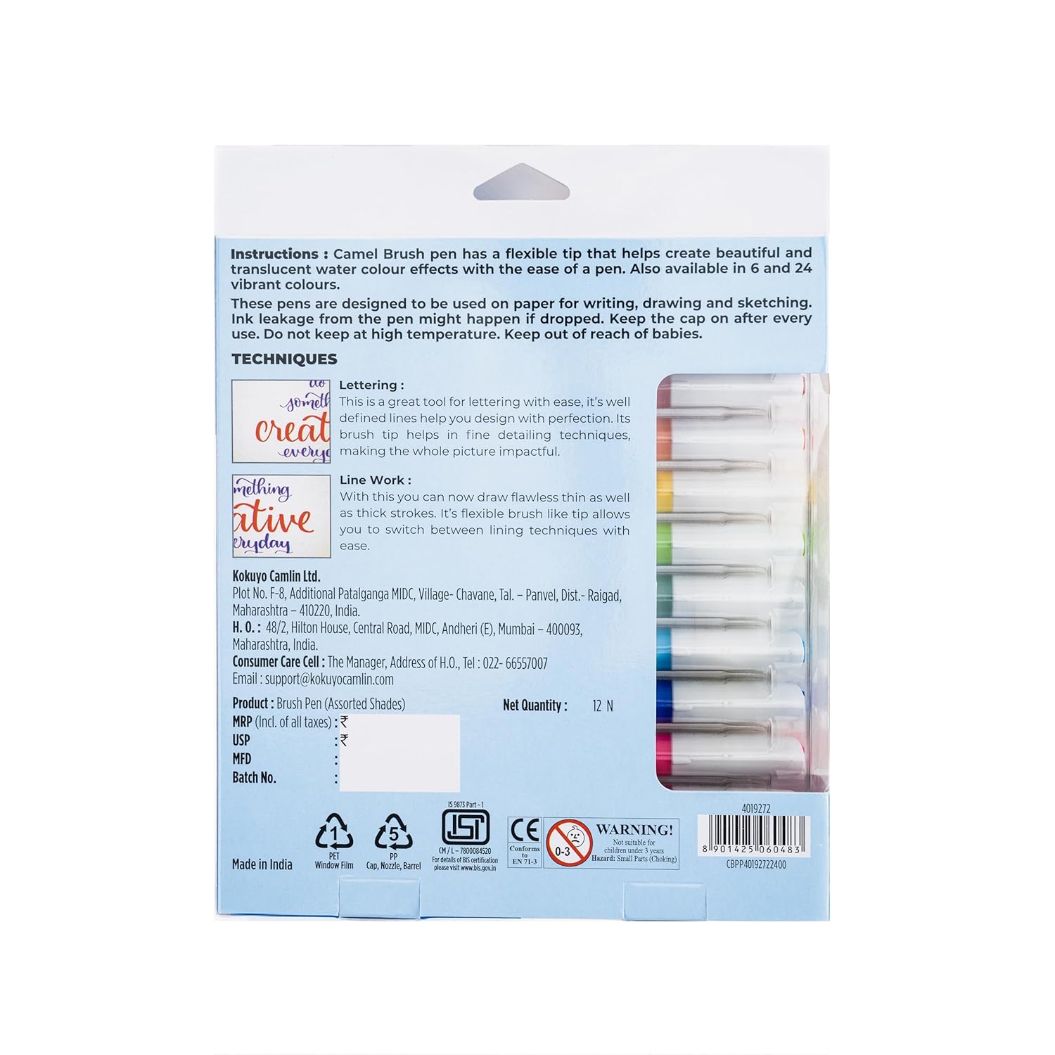 Camel Camlin Brush Pen 12 Shades, Bold