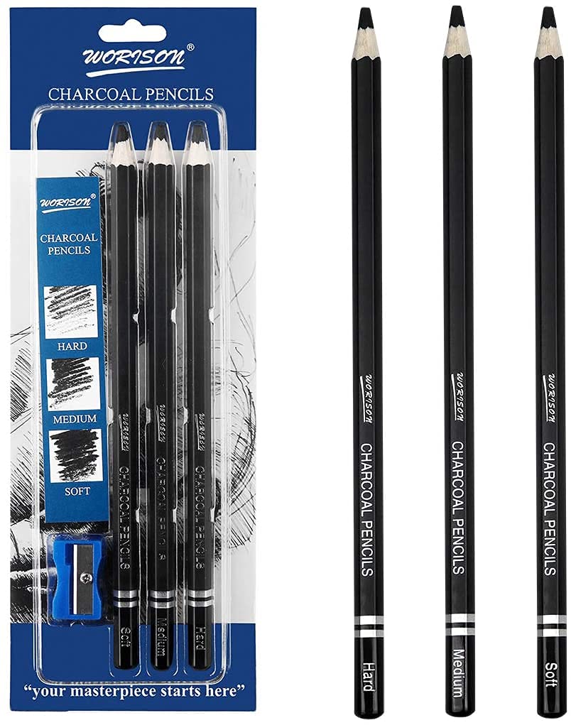 Worison Artist Black Charcoal Pencils Set - 3 Pieces