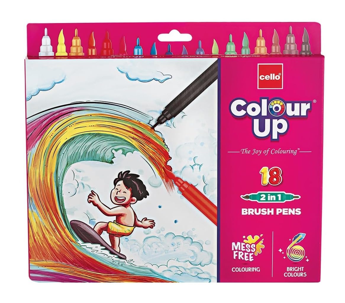 Cello Brush Tip Pens Multicolor 18 Shades Set (Pack of 1)