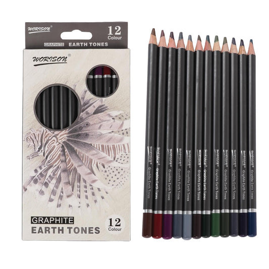 worison Water Soluble Earth Tones 12 Coloured Graphite Pencils