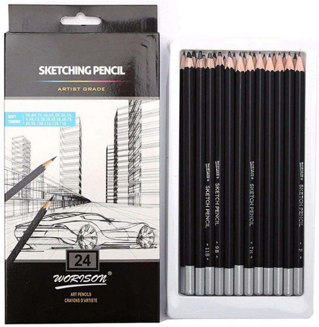 worison Fine Art Drawing&Sketching Pencils-24Pcs,Black