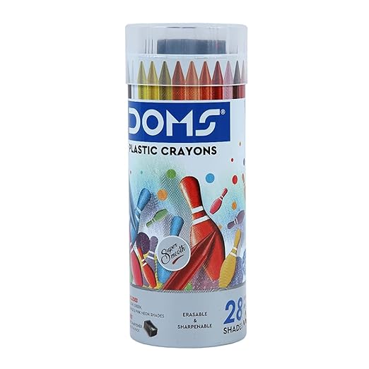 Doms 28 Shades Erasable Plastic Crayons Round Tin Box|