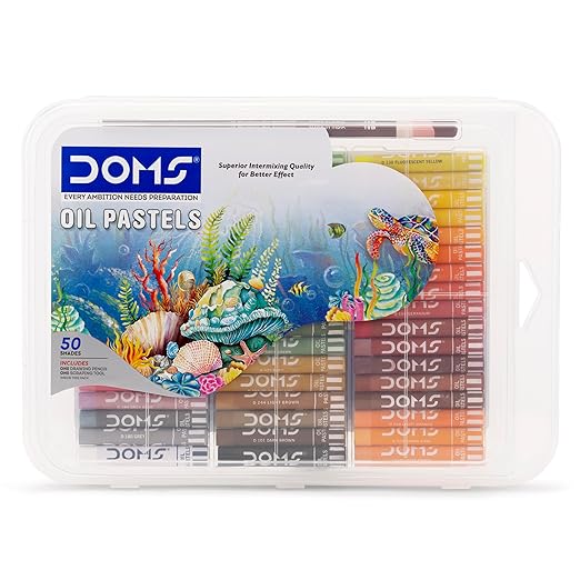 DOMS 50 Shades Oil Pastel With Case|Smooth Color Intermixing For Better Effect|Bright&Intense Colors|Free Scrapping Tool|Non-Toxic&Safe For Childrens