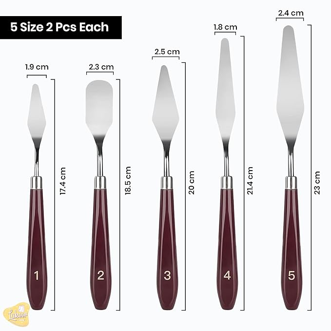 Grandink Palette Painting Knives - Set of 5 Various Sizes & Shapes, Stainless Steel Scraper Spatula with Polished Brown Handle for Artist Canvas Oil Paint Mixing colour