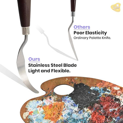 Grandink Palette Painting Knives - Set of 5 Various Sizes & Shapes, Stainless Steel Scraper Spatula with Polished Brown Handle for Artist Canvas Oil Paint Mixing colour
