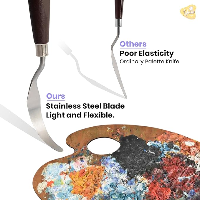 Grandink Palette Painting Knives - Set of 5 Various Sizes & Shapes, Stainless Steel Scraper Spatula with Polished Brown Handle for Artist Canvas Oil Paint Mixing colour