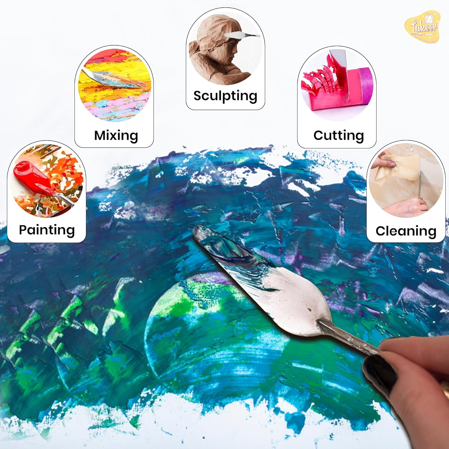 Grandink Palette Painting Knives - Set of 5 Various Sizes & Shapes, Stainless Steel Scraper Spatula with Polished Brown Handle for Artist Canvas Oil Paint Mixing colour