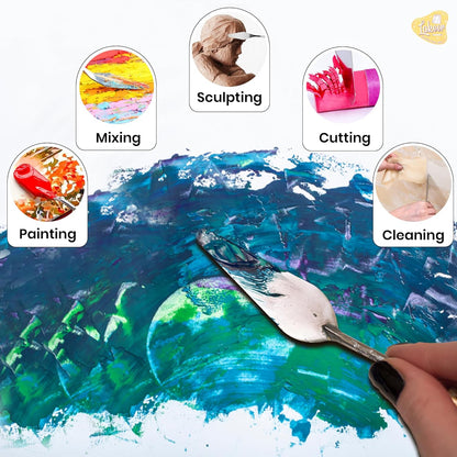 Grandink Palette Painting Knives - Set of 5 Various Sizes & Shapes, Stainless Steel Scraper Spatula with Polished Brown Handle for Artist Canvas Oil Paint Mixing colour
