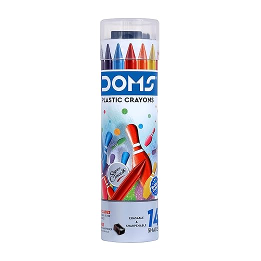 Doms 14 Shades Erasable Plastic Crayons Round Tin Box|