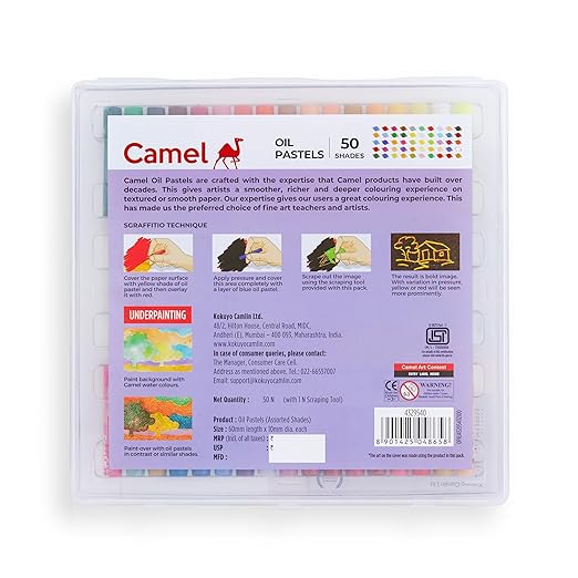 Camel Oil Pastel with Reusable Plastic Box - 50 Shades ,Multicolor