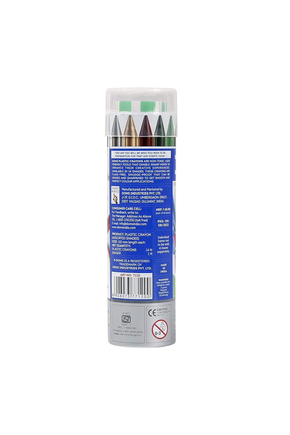 Doms 14 Shades Erasable Plastic Crayons Round Tin Box|