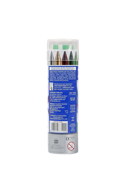 Doms 14 Shades Erasable Plastic Crayons Round Tin Box|