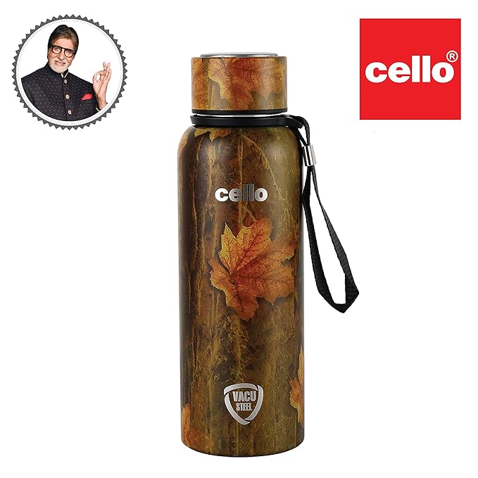 Cello Vacu Steel Insulated Water Bottle with Autumn Leaf Print - 900ml