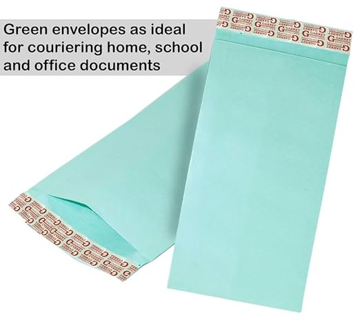 Envelope Courier Document Pouch Secure Cloth Lined,Courier Cover Green- 11 X 5 Inches - Green pack of 20