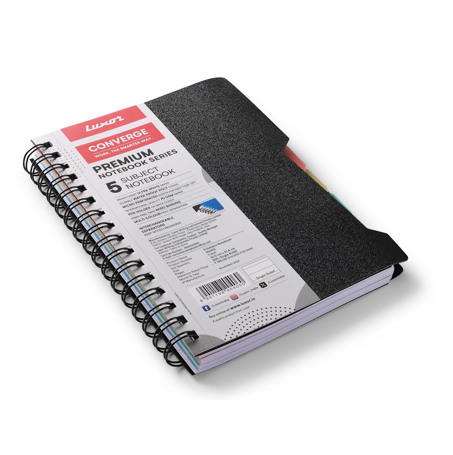 Luxor 5 Subject Single Ruled Notebook - A5 Size