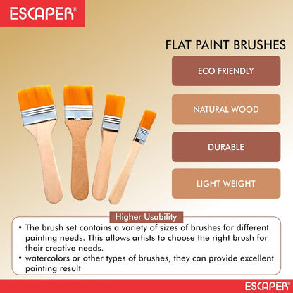 Flat Geeso Brush (Pack of 4) Flat Paddle Paint Brushes for Acrylic, Oil & Watercolour