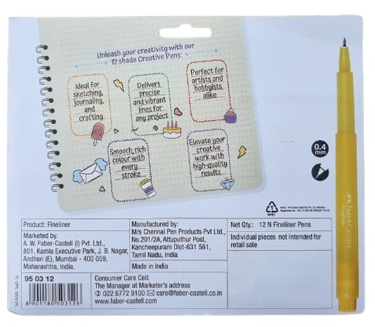 Faber-Castell 0.4mm 12 Shades Premium Fineliner Creative Pens