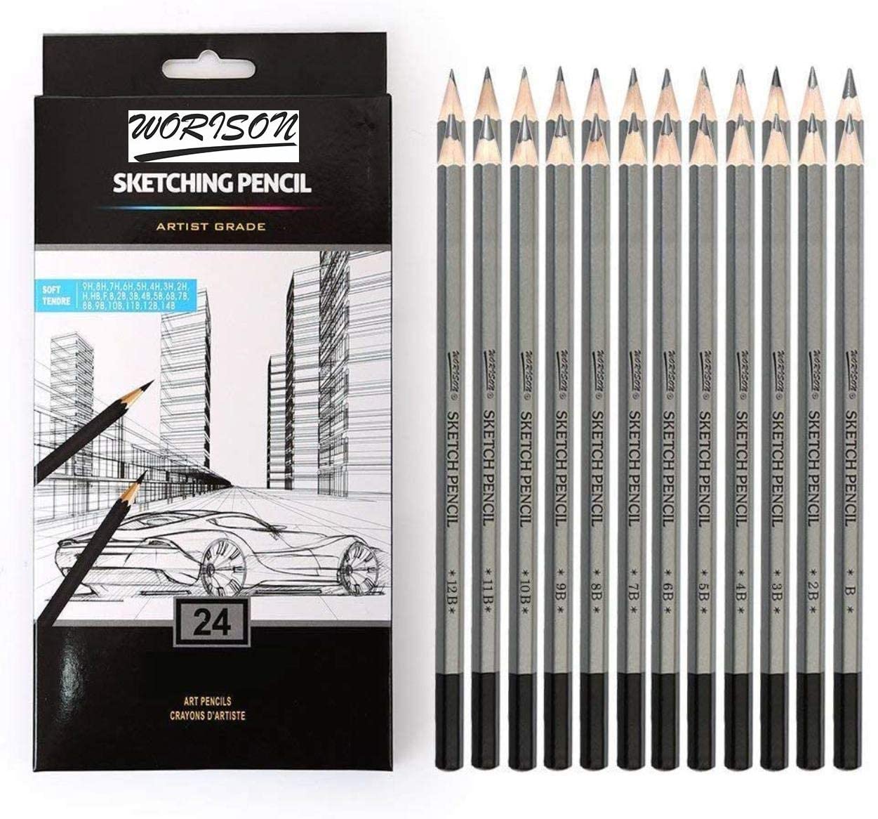 worison Fine Art Drawing&Sketching Pencils-24Pcs,Black