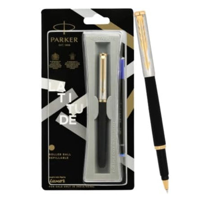 Parker Latitude Matte Metallix Roller Ball Pen with Gold Trim - Blue ink