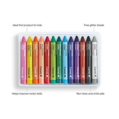 Camel Wax Crayons + 1 Glitter Shade Free - 12 Shades