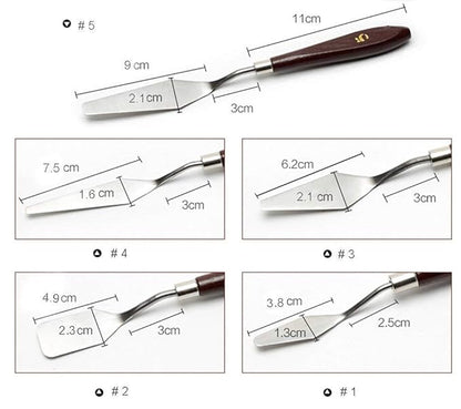 Grandink Palette Painting Knives - Set of 5 Various Sizes & Shapes, Stainless Steel