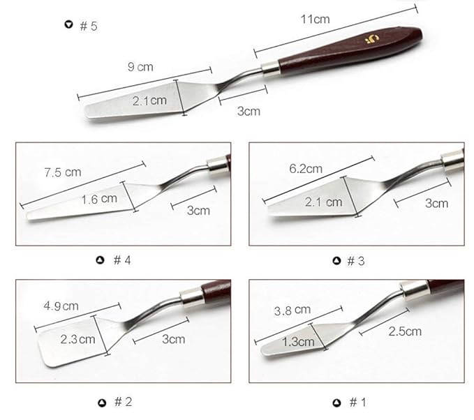 Grandink Palette Painting Knives - Set of 5 Various Sizes & Shapes, Stainless Steel