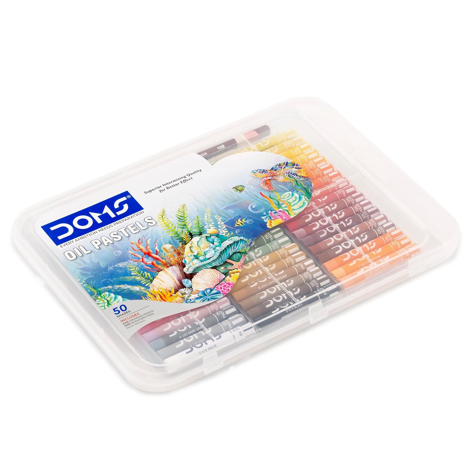 DOMS 50 Shades Oil Pastel With Case|Smooth Color Intermixing For Better Effect|Bright&Intense Colors|Free Scrapping Tool|Non-Toxic&Safe For Childrens