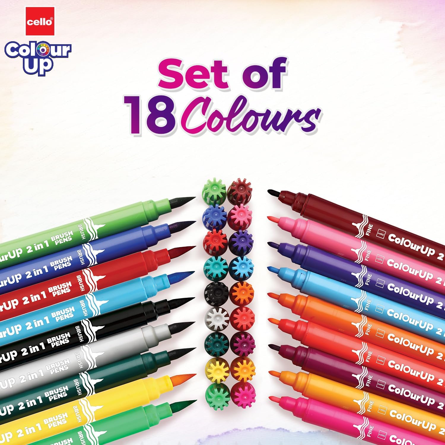 Cello Brush Tip Pens Multicolor 18 Shades Set (Pack of 1)
