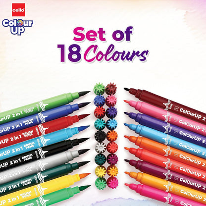 Cello Brush Tip Pens Multicolor 18 Shades Set (Pack of 1)