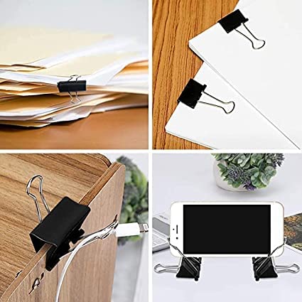 19 mm Nickel Plated-Rust Resistant Black Binder Clip, Re-usable, Long Life Paper Clips (Pack of 12 pcs)
