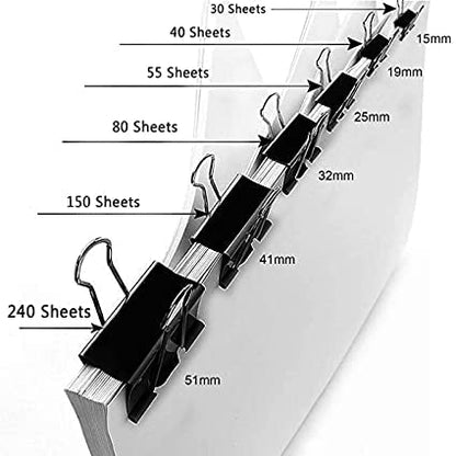 19 mm Nickel Plated-Rust Resistant Black Binder Clip, Re-usable, Long Life Paper Clips (Pack of 12 pcs)