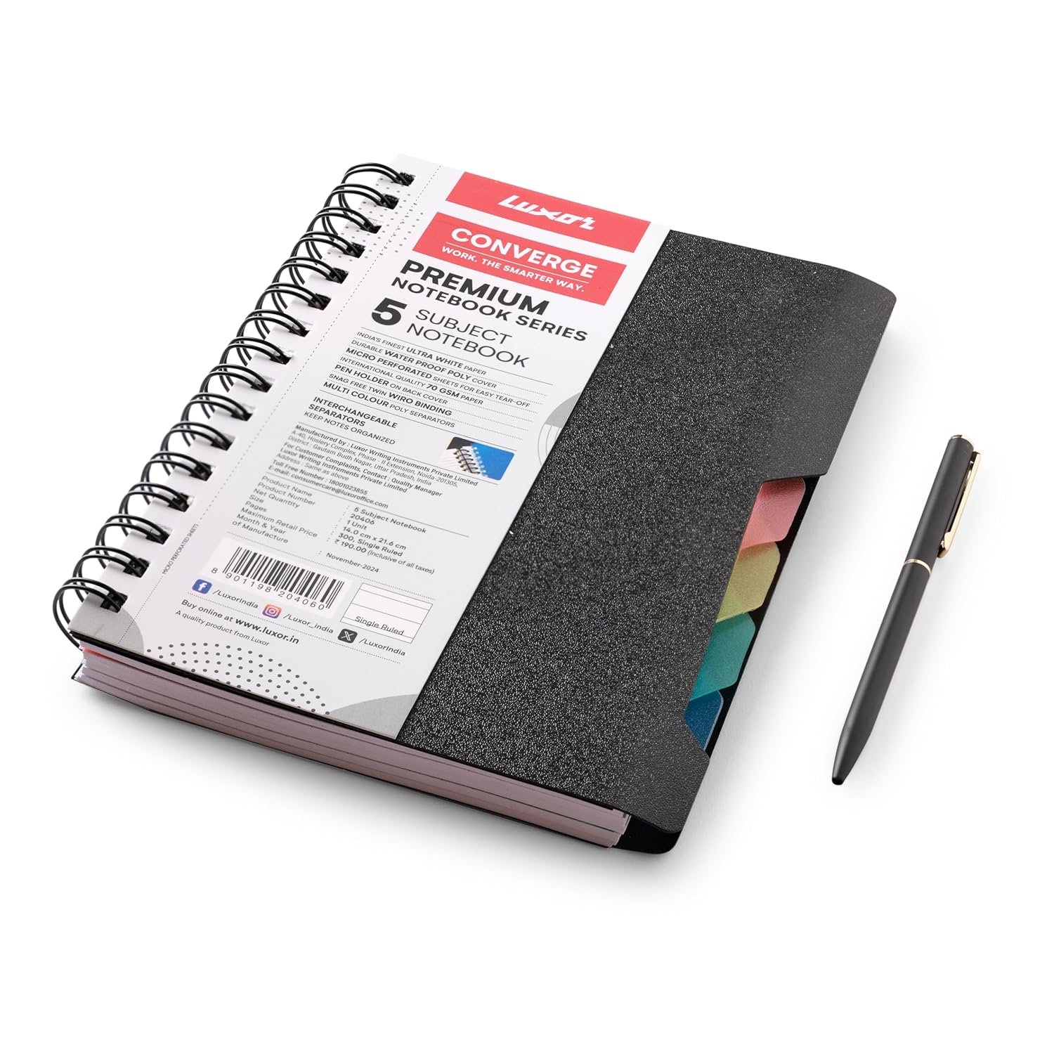 Luxor 5 Subject Single Ruled Notebook - A5 Size