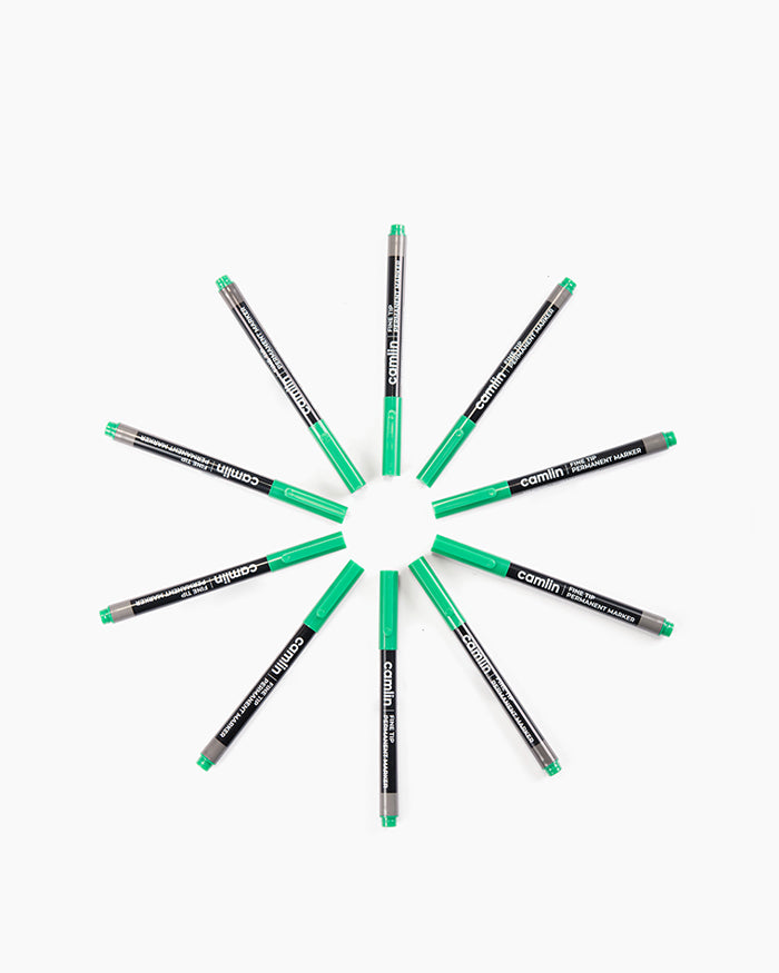 Camlin Fine Tip Permanent Markers Green (Set of 10)
