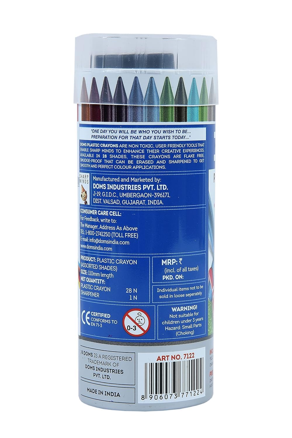 Doms 28 Shades Erasable Plastic Crayons Round Tin Box|