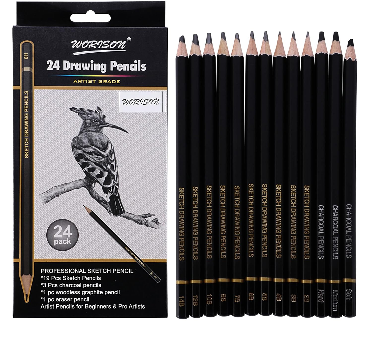 Worison 24 Drawing Pencils