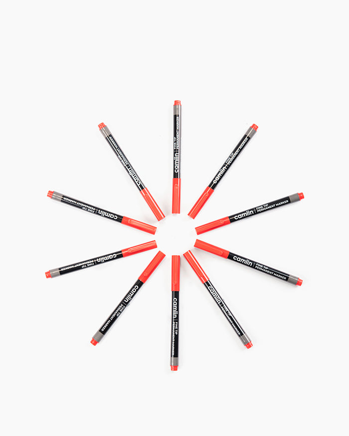 Camlin Fine Tip Permanent Markers Red (Set of 10)
