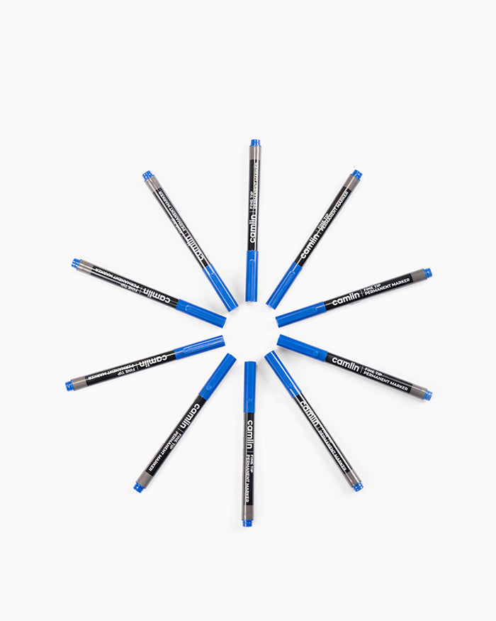 Camlin Fine Tip Permanent Markers Blue (Set of 10)