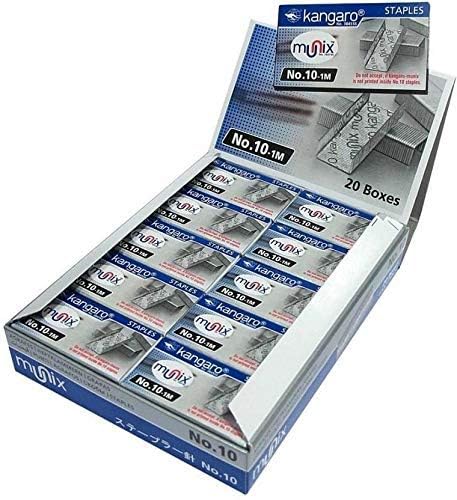 Kangaro Desk Essentials NO. 10-1M Heavy Duty Steel Wire Staple Pins | 1000 Staples | Perfect for Office, Home & School | Pack of 20