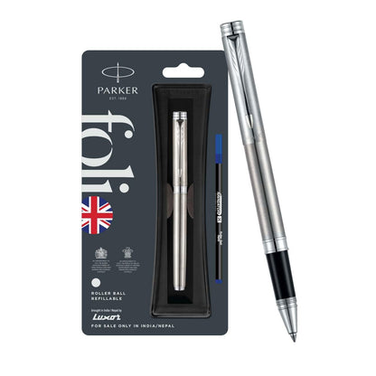 Parker Folio Stainless Steel Chrome Trim Roller Ball