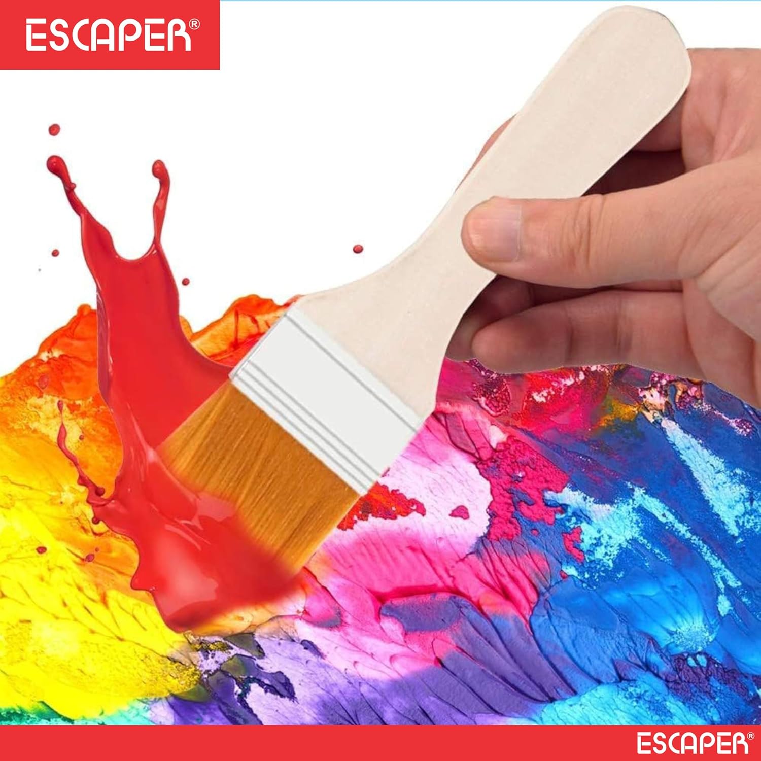 Flat Geeso Brush (Pack of 4) Flat Paddle Paint Brushes for Acrylic, Oil & Watercolour