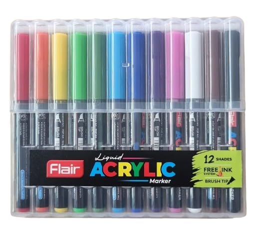 FLAIR Liquid Acrylic Marker 12 Assorted Shades With Brush Tip