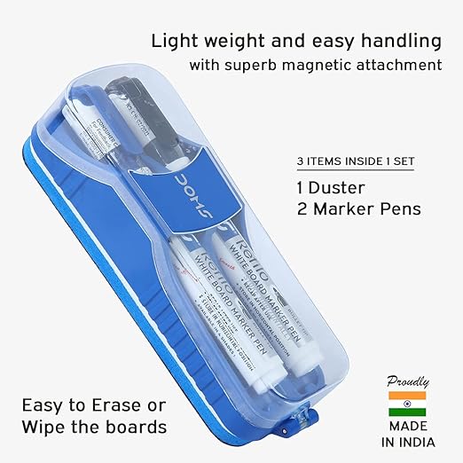 DOMS Fine Magnetic Whiteboard Duster Marker Set | Easy to Wipe