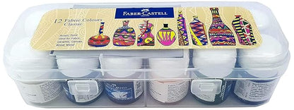 Faber-Castell Fabric Colours for Painting – 10ml x 12 Shades | Fabric Paint Set for Clothes, Bags, Cushions & More