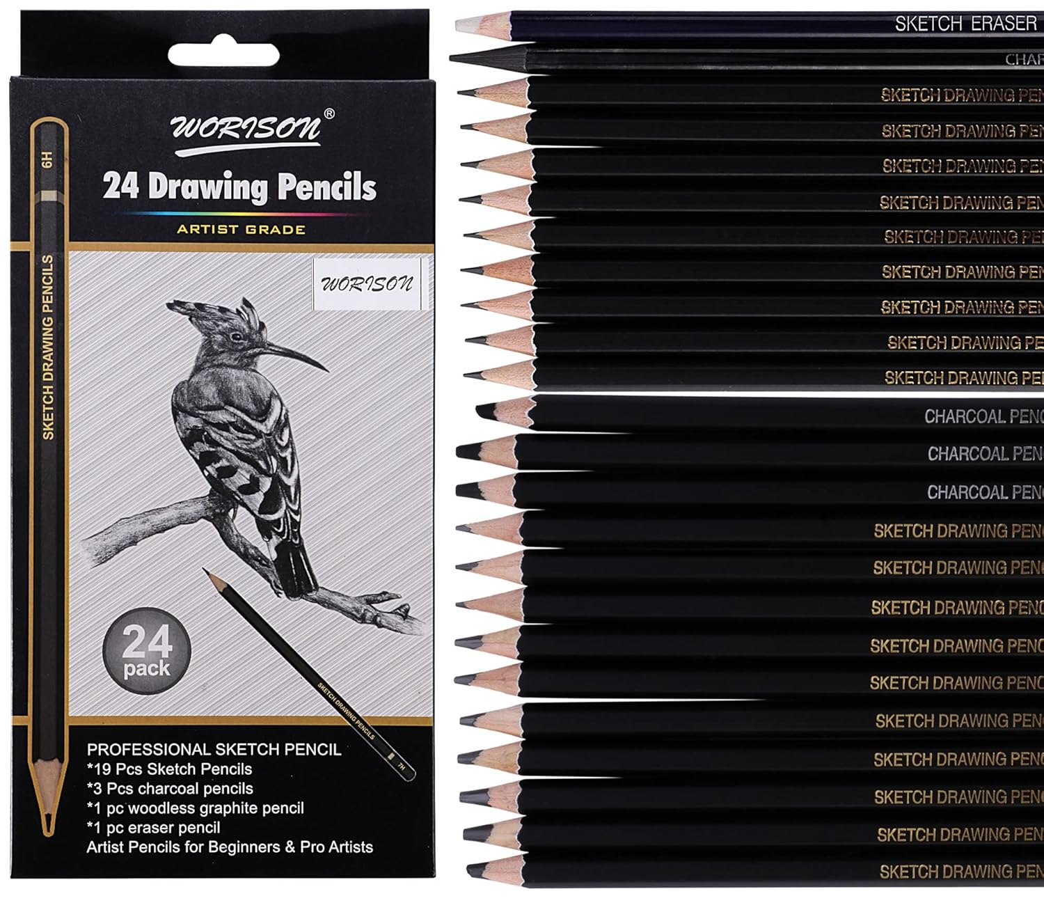 Worison 24 Drawing Pencils